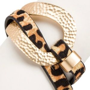 Goldtone Leopard Wild Loop Leather Wrap Bracelet